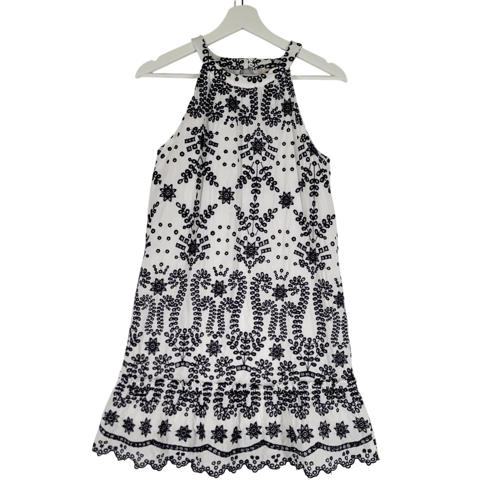 Maison Jules White Black Embroidered‎ Eyelet Halter Dress XS